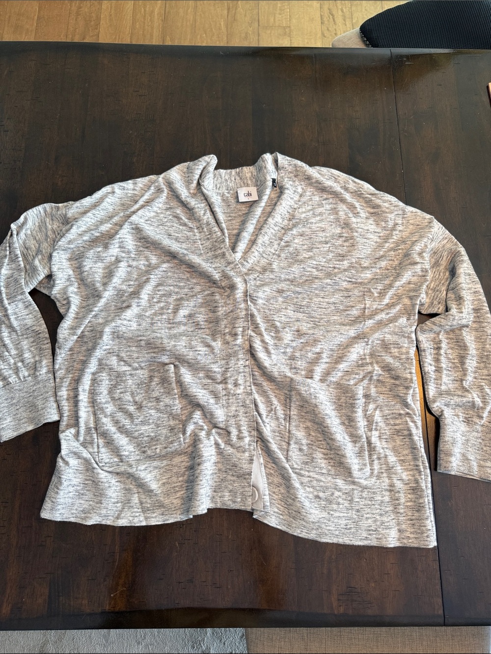 CAbi Heather Gray Cardigan with Front Snaps